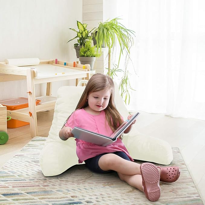 Nestl Reading Pillow for Kids, Small Bed Pillow, Back Pillow for Sitting in Bed, Memory Foam Chair Pillow, Reading & Bed Rest Pillows, Off White Back Pillow for Bed, Arm Pillow with Pockets