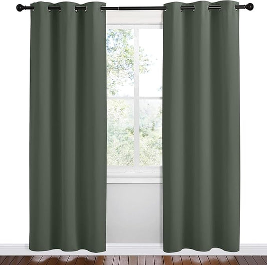 NICETOWN Blackout Curtain Panels, Dark Mallard, 1 Pair, 42 by 78-Inch, Home Decoration Thermal Insulated Solid Grommet Blackout Drape for Dining Room