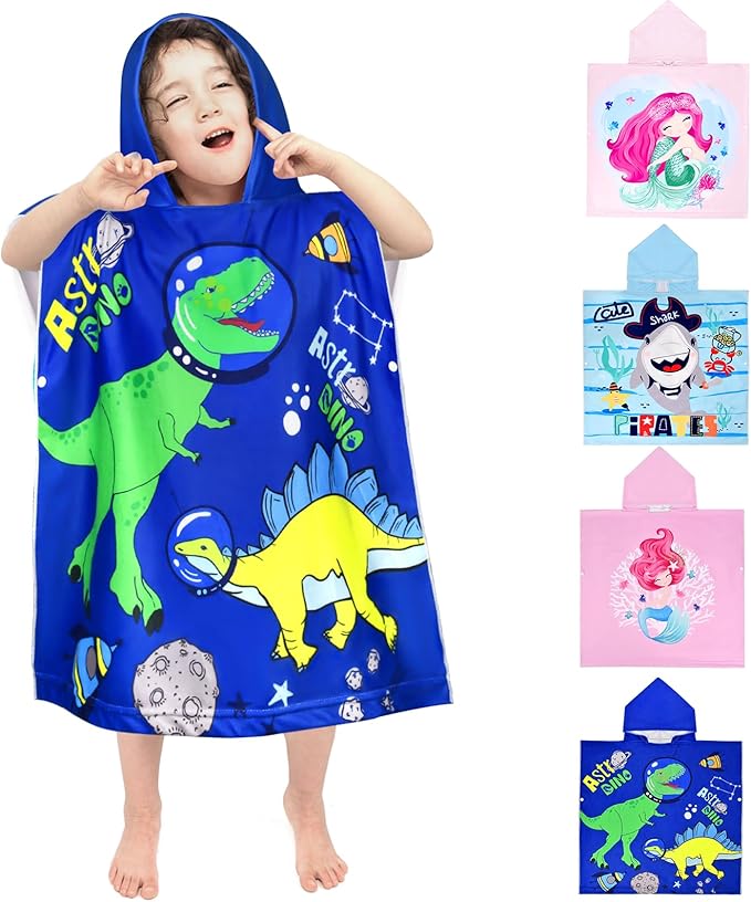 Kids Hooded Beach Towels for Boys Girls, Toddler Soft Absorbent Thickened Microfiber Bath Towel Swim Pool Towels Baby Quick Dry Lightweight Poncho Towel Cover-ups for 0-7 Years Old