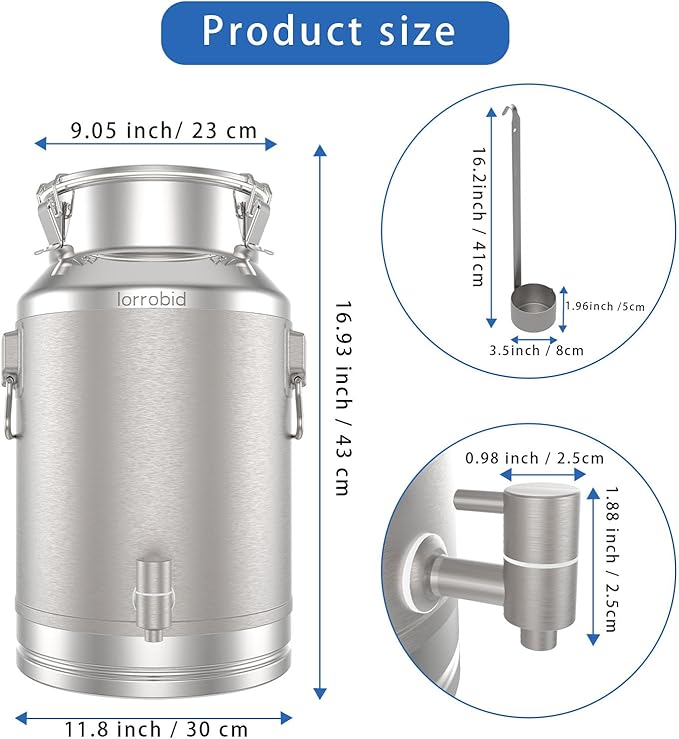 Milk Can, 304 Stainless Steel 28 Liter Milk Can, Milk Bucket Wine Pail Bucket with Spigot, 6.6 Gallon Milk Can with Sealed Lid and Stainless Steel Ladle Sealed Lid Heavy Duty for Milk Can.