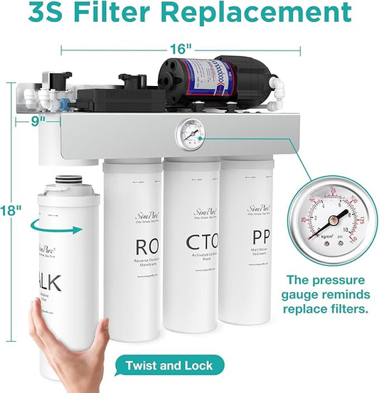 SimPure T1-400ALK 1-Year Replacement Filter Cartridge Pack Set for T1-400ALK Tankless Reverse Osmosis Water Filter System (2*PP Filter+2*CTO Filter+1*RO Filter+2*ALK Filter)