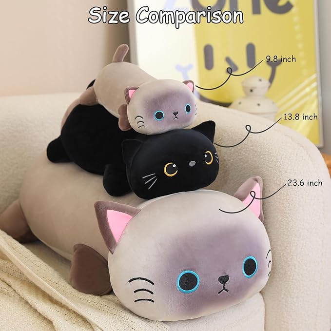 SQEQE Weighted Black Cat Plush, Weighted Black Cat Stuffed Animal for Anxiety, Cute Black Cat Plushies Soft Black Cat Pillow Toy Gift for Kids Adults 9.8 Inch, 0.8 lbs