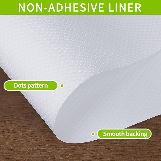 HooTown Shelf Liner Kitchen Cabinet Drawer Mats 17.5 Inch Wide x 6.5 Feet Long, Non Skid EVA Plastic Washable Oil Proof Pad for RV Drawer, Dish Plate Slippery Protection,White