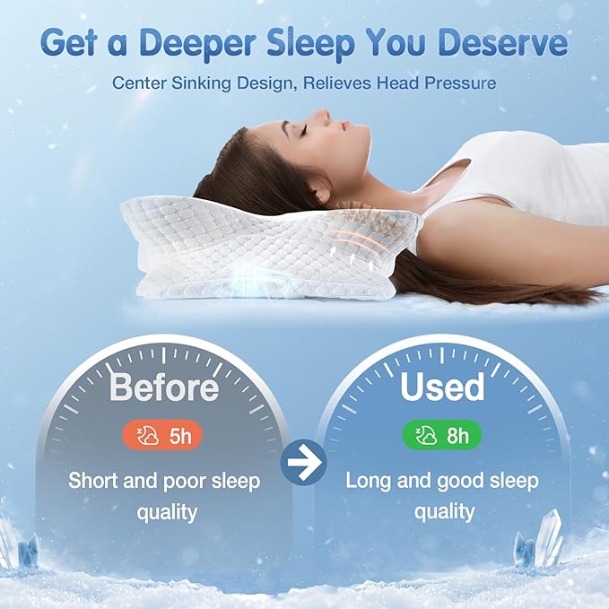 Cervical Neck Pillow for Pain Relief Sleeping, Cooling Contour Memory Foam Support Pillows for Neck and Shoulder Pain, Ergonomic Orthopedic Pillow for Side Back & Stomach Sleepers, White-22