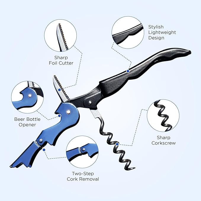 Shakey Wine Key! - Professional Waiter's Corkscrew Wine Bottle Opener with Foil Cutter (2-Pack)