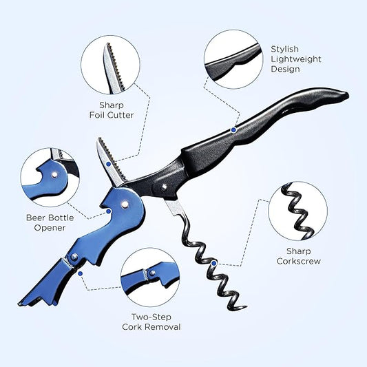 Shakey Wine Key! - Professional Waiter's Corkscrew Wine Bottle Opener with Foil Cutter (2-Pack)