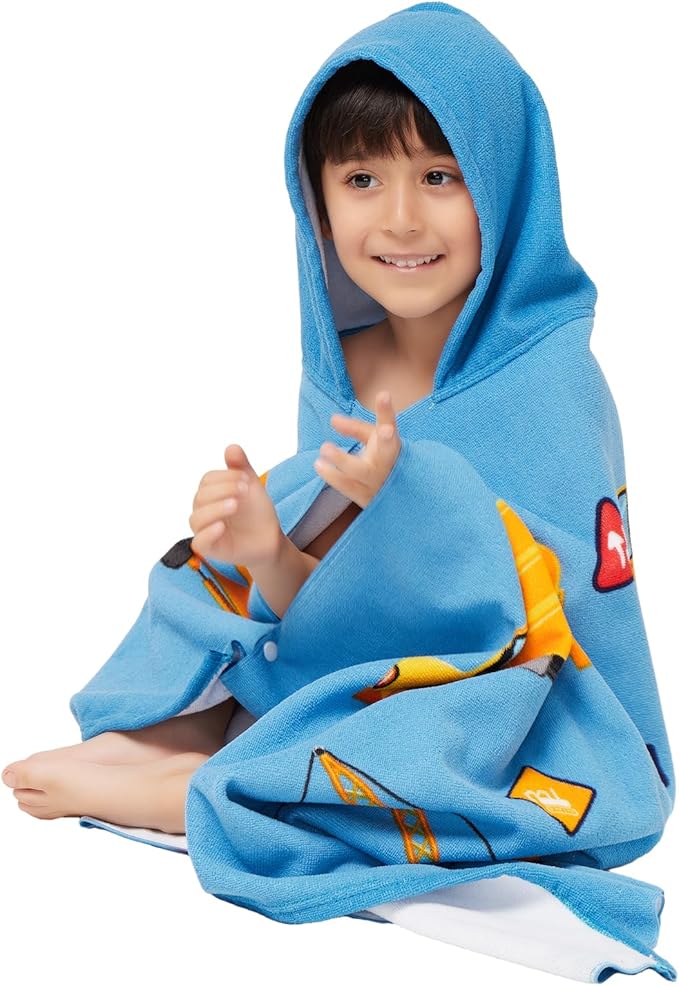 Hooded Towel for Toddlers 2-10 Years Boys Girls Kids Bath Pool Beach Towel Wrap Soft Absorbent Beach Poncho(Construction site)