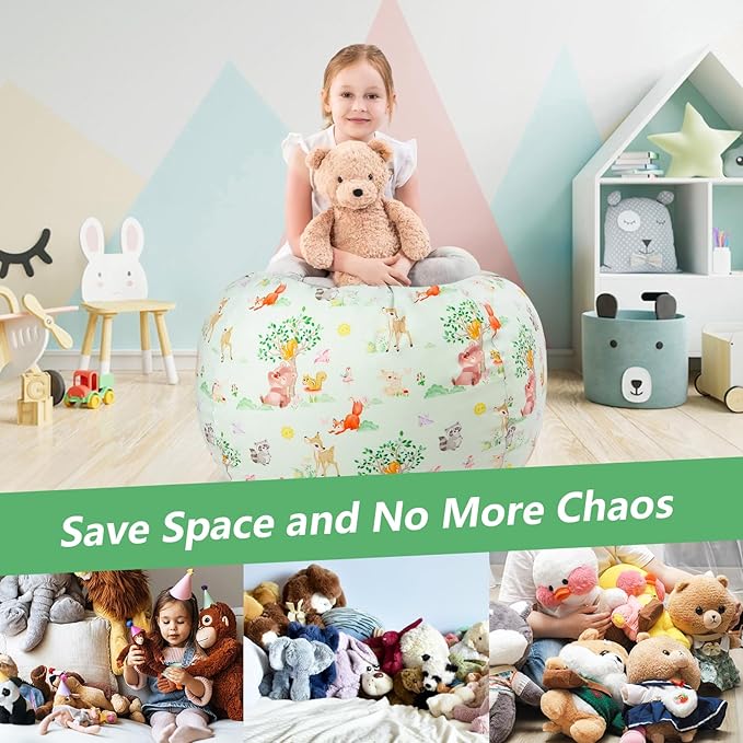 Bean Bag Chair for Kids Stuffed Animal Storage Beanbag Chairs,Toddler Toy Storage Organizer for Girls and Boys,Large 32'' Cover Only(No Filling