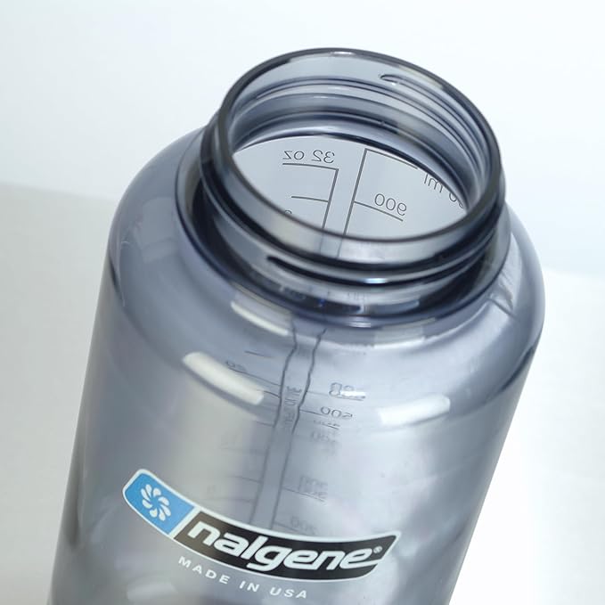 Nalgene Sustain Tritan BPA-Free Water Bottle Made with Material Derived from 50% Plastic Waste, 32 OZ, Wide Mouth,Smoke Grey