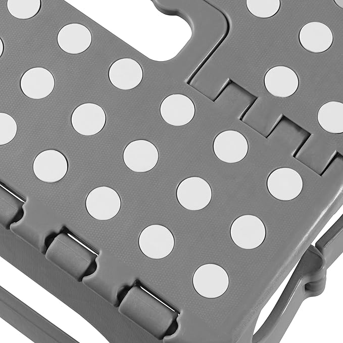 Casafield 13" Folding Step Stool with Handle, Gray - Portable Collapsible Small Plastic Foot Stool for Adults - Use in The Kitchen, Bathroom and Bedroom