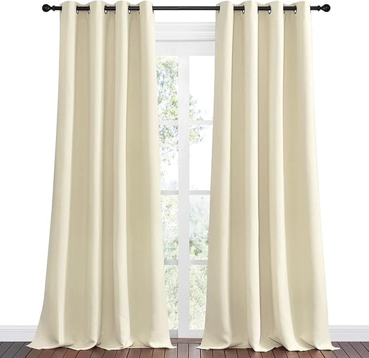 NICETOWN Beige Room Darkening Curtains 108" Long for Boho Farmhouse Home Decoration, 55" Wide, Set of 2, Window Treatment Total Privacy Drape Panels for Bedroom Living Room Guest Room
