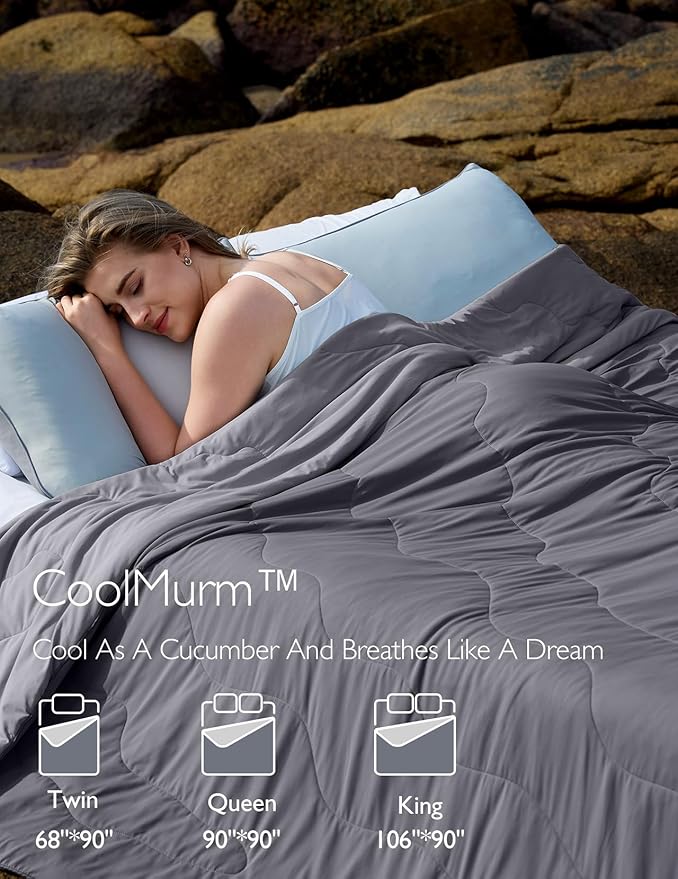 Momcozy Life CoolMurm Cooling Comforter for Hot Sleepers, Twin/Twin XL 68" x90” Hot Flashes Cooling Blanket, All-Season Lightweight Soft Breathable Cooling Quilt Duvet, Stay Cool All Night, Smoky Grey
