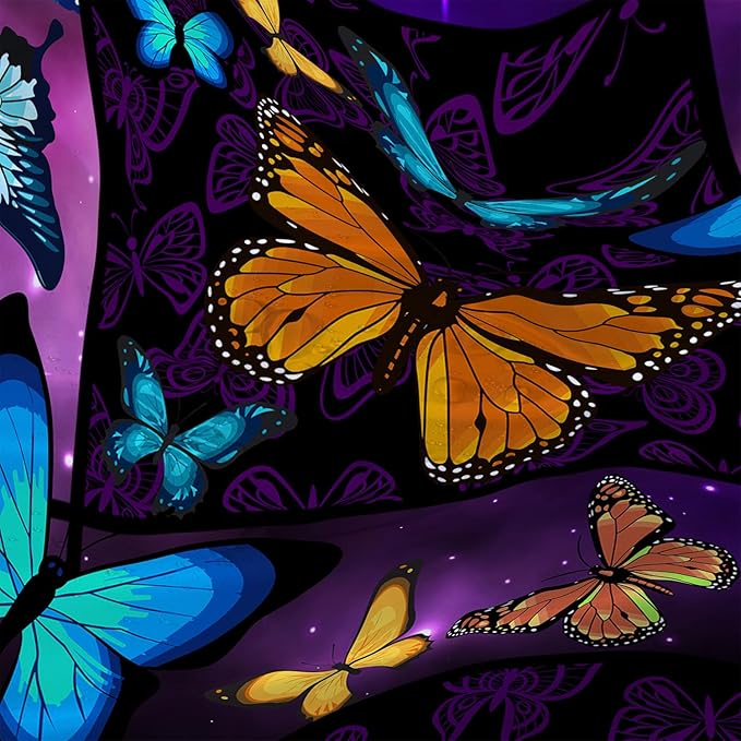 AILONEN Colorful Butterfly Shower Curtain,Animal Shower Curtain 48" W*72" H for Bathroom Decor,Mystic Purple Galaxy Butterfly Modern Shower Curtain Waterproof Bath Curtain with Grommets and 12 Hooks