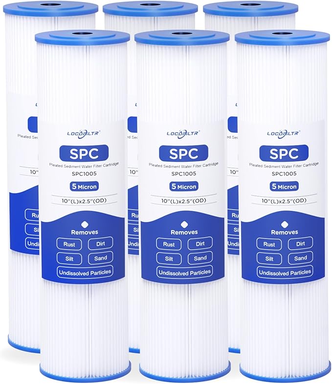 Whole House Water Filter Cartridge Replacement for Well Water, 5 Micron Water Filter 10" x 2.5" Pleated Sediment Water Filter Compatible with R50, WFPFC3002, W50PE, WB-50W, WHKF-WHPL - 6 Pack