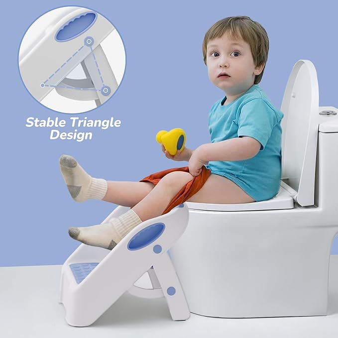 Toddler Step Stool, Easy to Fold Step Stool for Toddlers with Non-Slip Surface & Alphabet Patterns, Lightweight & Cute Kids Step Stool for Potty Training, Bathroom Sink, and Bedroom, Blue