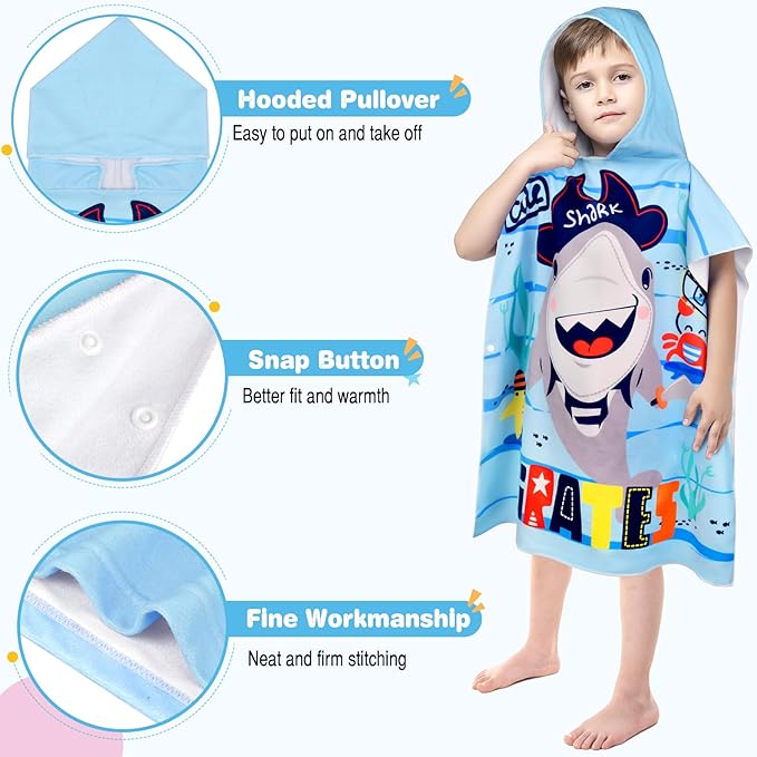Kids Hooded Beach Towels for Boys Girls, Toddler Soft Absorbent Thickened Microfiber Bath Towel Swim Pool Towels Baby Quick Dry Lightweight Poncho Towel Cover-ups for 0-7 Years Old