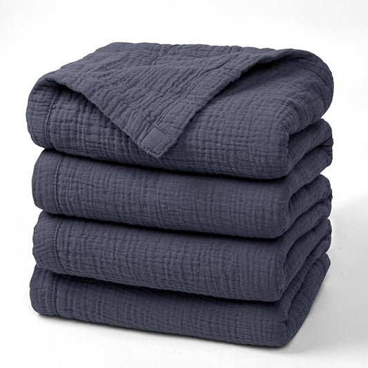 Lulu moon Muslin Blankets for Adults 55”x75” - Kids Couch Throw Blanket for Boys - Light Weighted Organic Muslin Quilt for Sofa and Bed (Blue)
