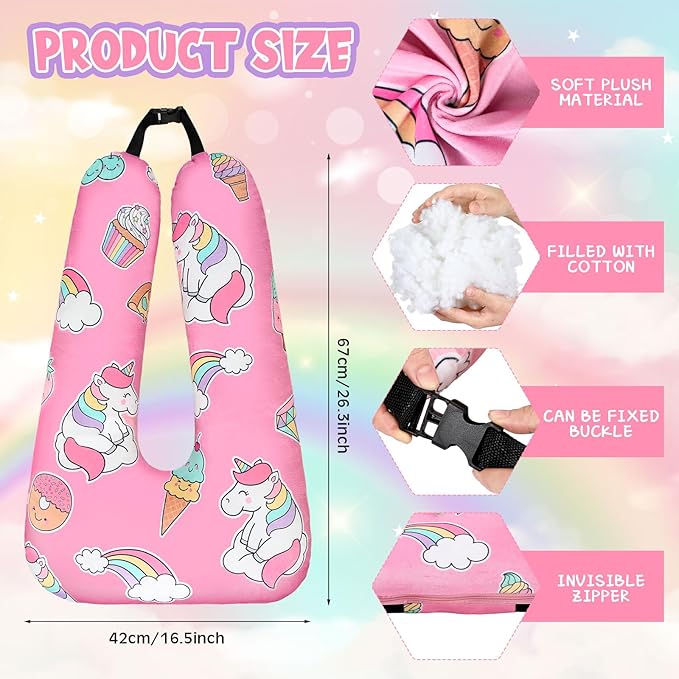 Barydat Car Pillow 28 x 18 Inch Car Travel Pillow Pink Unicorn U Shaped Neck Pillows Sleeping Reading Pillows for Long Distance Soft Washable Airplane Pillow for Adults Head and Body Support