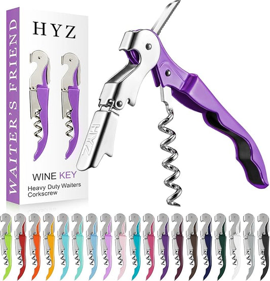HYZ 2-Pack Wine Opener Waiter Corkscrew, Professional Wine Key for Servers, Bartender with Foil Cutter, Manual Wine Bottle Opener Double Hinged (Dark Purple)