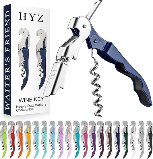HYZ 2-Pack Wine Opener Waiter Corkscrew, Professional Wine Key for Servers, Bartender with Foil Cutter, Manual Wine Bottle Opener Double Hinged (Navy Blue)