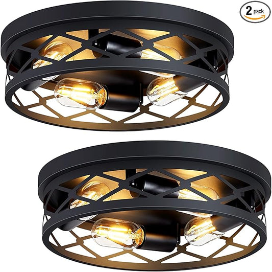 Flush Mount Ceiling Light Fixture,Ceiling Light Fixture for Hallway, Black Hallway Light Fixtures Ceiling,Light Fixtures Ceiling Mount for Kitchen,Farmhouse,Hall (2 Pack) (13.99inch)