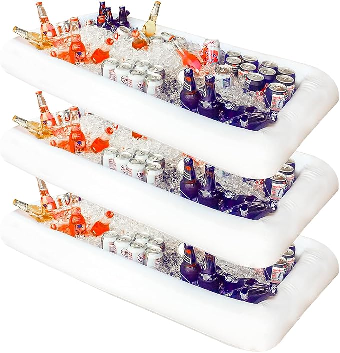 Novelty Place Inflatable Ice Serving Buffet Bar with Drain Plug - Salad Food Drinks Tray for Party Picnic Camping (Pack of 3)