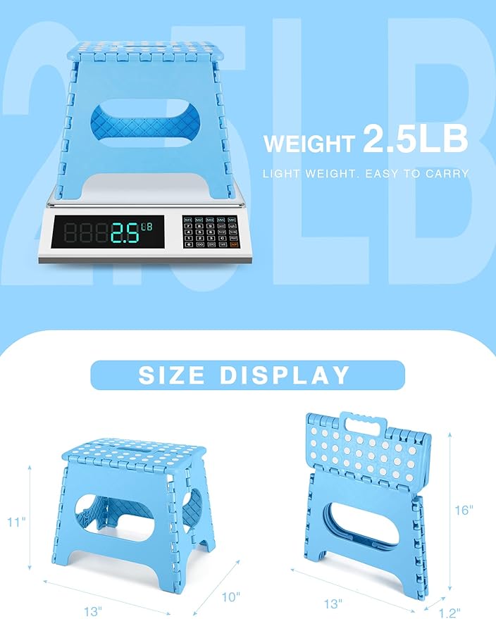 Folding Step Stool 11", Durable Kids Step Stool, Heavy Duty Step Stools for Adults, Compact Foot Stools, Light-Weight Toddler Step Stool for Kitchen, Bathroom, Holds Up to 300 lbs (Blue)
