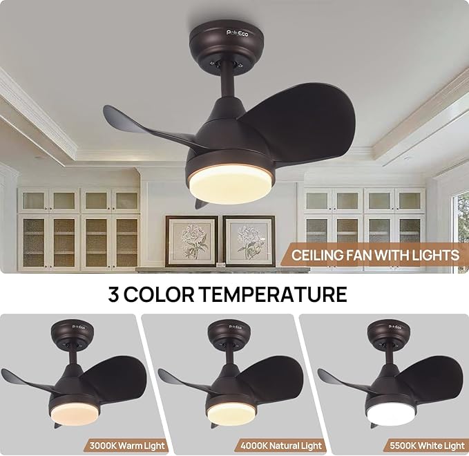Ceiling Fans with Lights, Modern Ceiling Fan with Lights Remote Control, Flush Mount Ceiling Fan with LED Light, Reversible Quiet DC Motor for Bedroom Living Room(20 Inches)