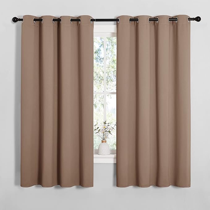 NICETOWN Blackout Window Curtains and Drapes for Kitchen, Window Treatment Thermal Insulated Solid Grommet Blackout Drapery Panels (Set of 2, 55 by 68 inches, Cappuccino)