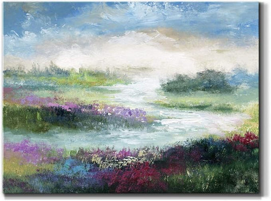 Renditions Gallery Canvas Flowers Wall Art Modern Decorations Paintings Colorful Floral Meadow Glam Nature Abstract Wall Hanging Artwork Prints for Bedroom Office Kitchen - 12"x18" LT33