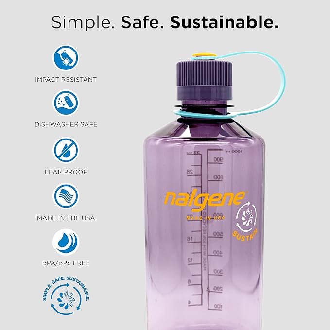 Nalgene Sustain Tritan BPA-Free Water Bottle Made with Material Derived from 50% Plastic Waste, 32 OZ, Narrow Mouth