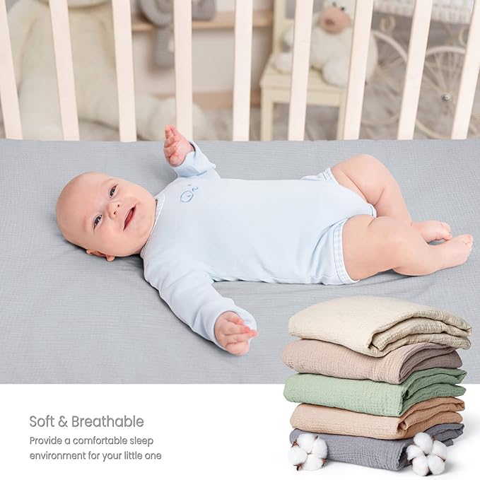 Lulumoon Muslin Crib Sheet Fitted Crib Mattress Sheet for Boys and Girls, 28"x 52" Mist Blue