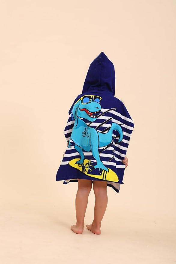 Dinosaur Hooded Towels for Kids, Poncho Beach Towels for Kids, Kids Beach Towels for Boys/Girls, Swimming Towels/Towel Robes/Wearable Towels/Pool Towels for Kids 2-10, Hooded Beach Towels for Toddler