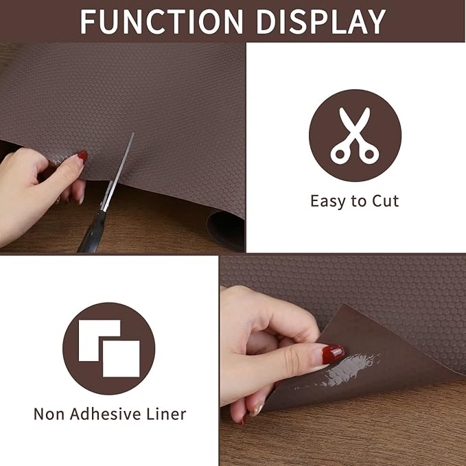 HooTown Shelf Liner Kitchen Cabinet Drawer Mats 11.8 Inch Wide x 13 Feet Long, Non Adhesive EVA Plastic Washable Waterproof Protective Pad for Pantry Closet, Cupboard,Coffee
