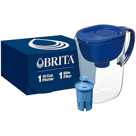 Brita Large Water Filter Pitcher for Tap and Drinking Water with SmartLight Filter Change Indicator + 1 Elite Filter, Reduces 99% Of Lead, Lasts 6 Months, 1-Cup Capacity, Blue