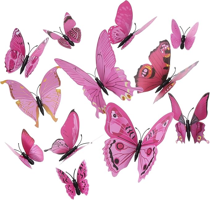 uxcell 120Pcs 3D Beautiful Butterfly Removable DIY Wall Stickers for Bedroom Living Room TV Background Decorations, Pink