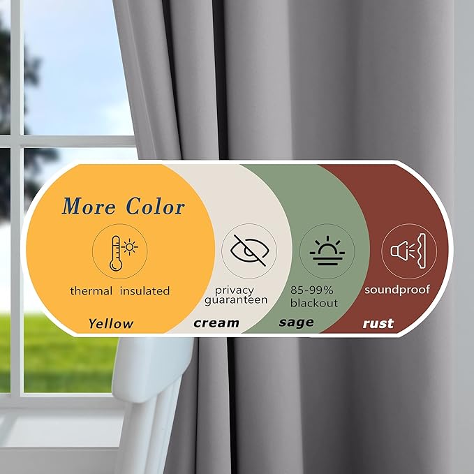 Mrs.Naturall Light Grey Blackout Curtains for Bedroom,Thermal Insulated Grommet Room Darkening Curtains for Living Room 72 Inches Long,Pale Gray