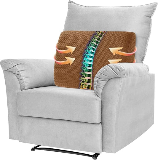 MABOZOO Memory Foam Back Support Cushion for Recliner Chair,Lumbar Support Pillow for Elderly,Extra Large Lumbar Support Pillow with Extension Straps,Coffee