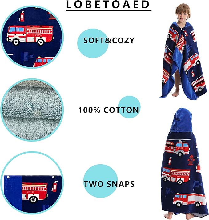 Kids Hooded Beach Bath Towel, Baby Surf Poncho Toddlers Soft Real Cotton Wrap Hooded Towels for Kids Boy Girl