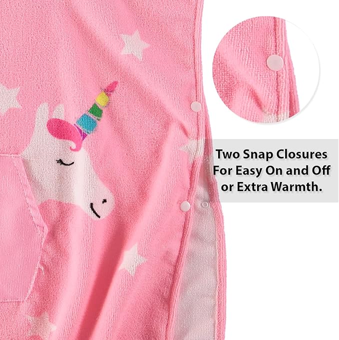 Boys and Girls Absorbent Hooded Beach Towel Pullover Character Microfiber Bath Towel with Side Snaps (Unicorn, 2-3T), 22.00''x21.00''