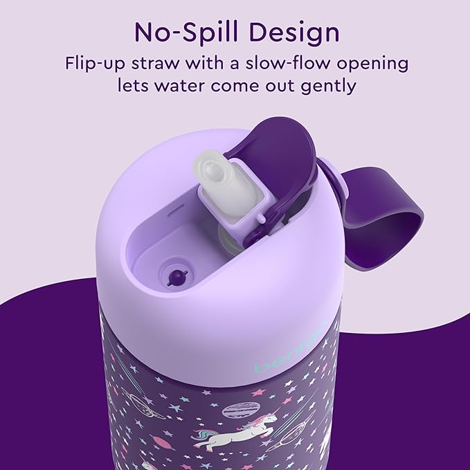 Bentgo® Kids Stainless Steel Insulated Water Bottle - Leak-Proof; Keeps Cool for 12 Hours; Durable, BPA-Free, Dishwasher Safe 14 oz. Cup for Ages 3+ for School/Sports/Daycare (Unicorn)
