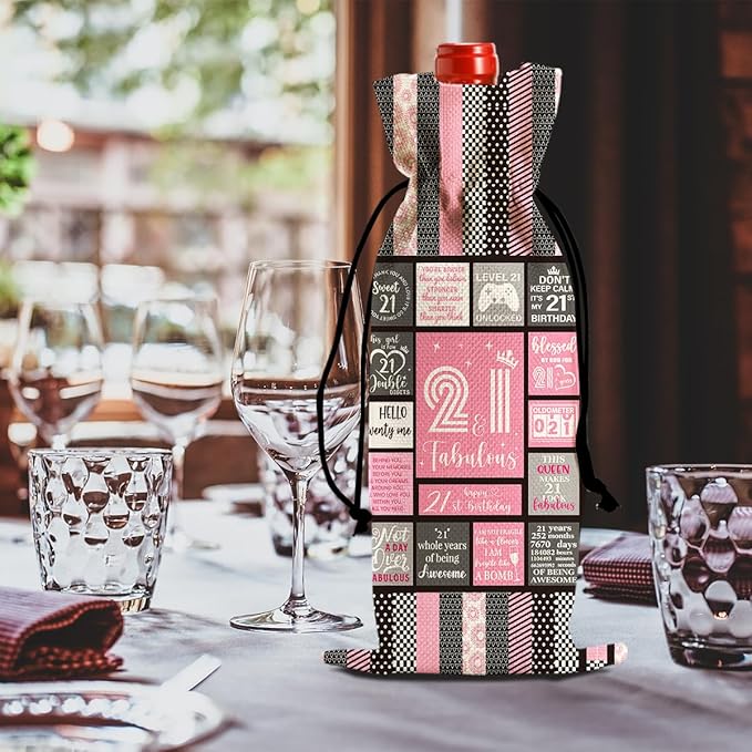 Cool 21st Birthday Gifts for Her Him Wine Bag, 21 Year Old Birthday Gifts for Her Women Men, Happy Anniversary 21st Birthday Party Decorations for Her Him Wine Bags