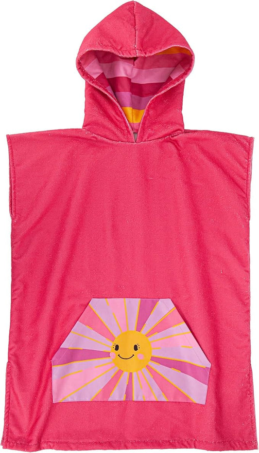 MissShorthair Towel Poncho for Kids, Hooded Beach Towel for Girl&Boy, Surf Poncho Swim Changing Robe Microfiber Bath Towel 2-5 Years Pink Little Sun