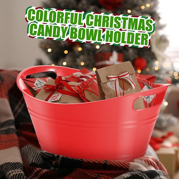 Norme 24 Pcs Oval Storage Tub with Handles, 4.5L Plastic Ice Bucket Wine Beer Champagne Bottle Drink Cooler Tub for Parties Beverage, Storage Basket (Colorful)