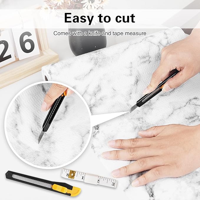 Shelf and Drawer Liner for Kitchen Cabinet-12 in x 30 FT Non-Adhesive Cabinet Liners for Shelves Non-Slip Waterproof Kitchen Drawer Liners Contact Paper Shelf Paper with Knife and Tape Measure