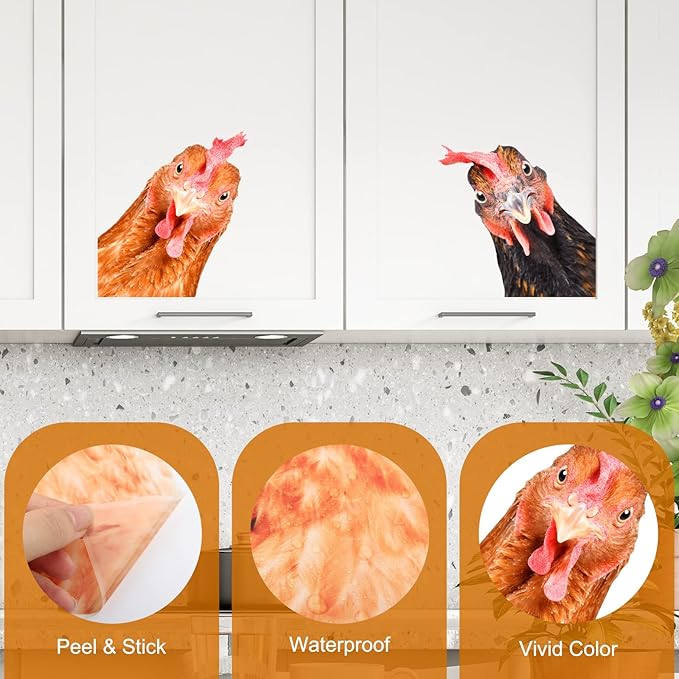 Funny Chicken Wall Decals Peel and Stick 2 Chicken Heads Window Art Stickers Funny Wall Decals Weird Funny Gifts for Friends Kitchen Kids Bedroom Playroom Game Room Farm Barn Funny Car Stickers