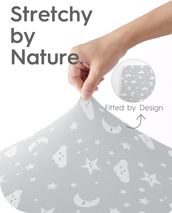 Crib Fitted Sheet Star, Super Stretchy Jersey Crib Sheets, Buttery Soft Boy Crib Mattress Sheets, Ultra Breathable Baby Bed Sheets 28x52x9 Extra Deep Pocket, 2 Pack