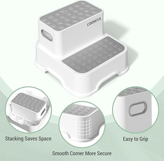 2 Step Stools for Kids,Toddler Step Stool for Bathroom Sink,No-Slip Double up Step Stool for Toddlers Bathroom, Multifunctional Toilet Step Stool for Kids,Toilet Potty Training(2 Packs)