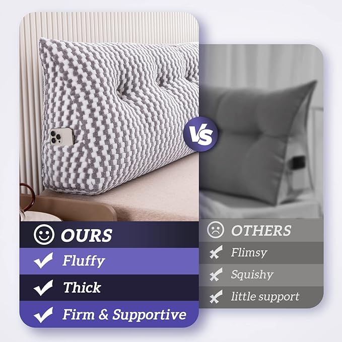 Triangular Wedge Headboard Pillow Large Bolster Bed Rest Reading Pillow Backrest Positioning Support Bolster Cushion with Removable Cover Queen