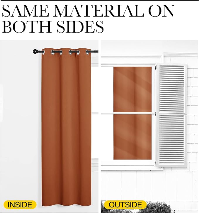 NICETOWN Bedroom Halloween Curtains 48 inches Long, Burnt Orange Privacy and Thermal Insulated Blackout Drapes for Windows (1 Pair, 42 inches Wide)